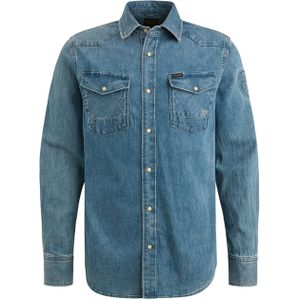 PME Legend Overhemd Lange Mouw Blauw - Effen