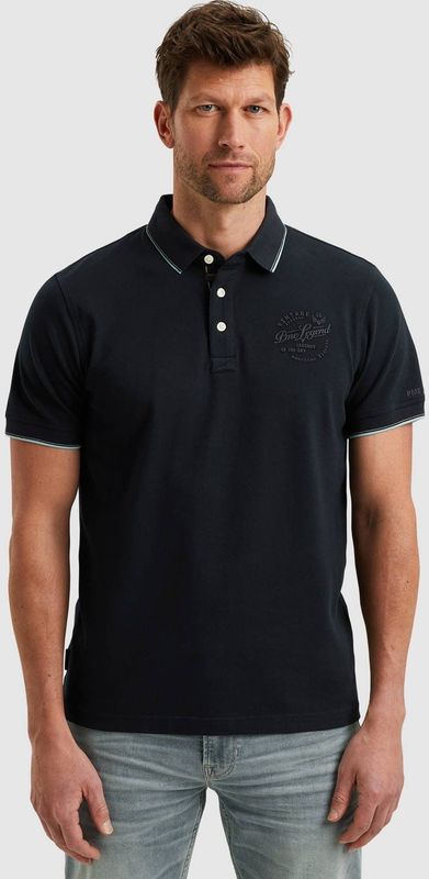 PME Legend - Poloshirt Piqué Logo - Blauw - Regular-fit - Korte Mouw