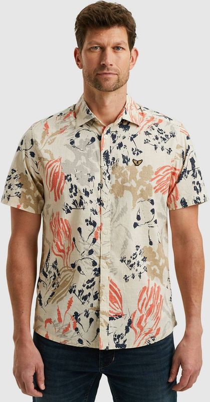 PME Legend - Overhemd - Licht Beige - Multicolor - 100% Katoen - Korte Mouwen