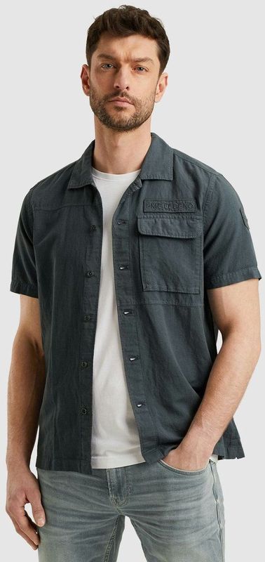 PME Legend - Casual Overhemd - Antraciet - Korte Mouwen