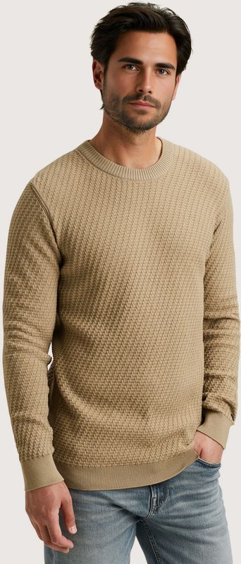 Cast Iron - Trui - Zandkleur - Ronde Hals - Lange Mouw