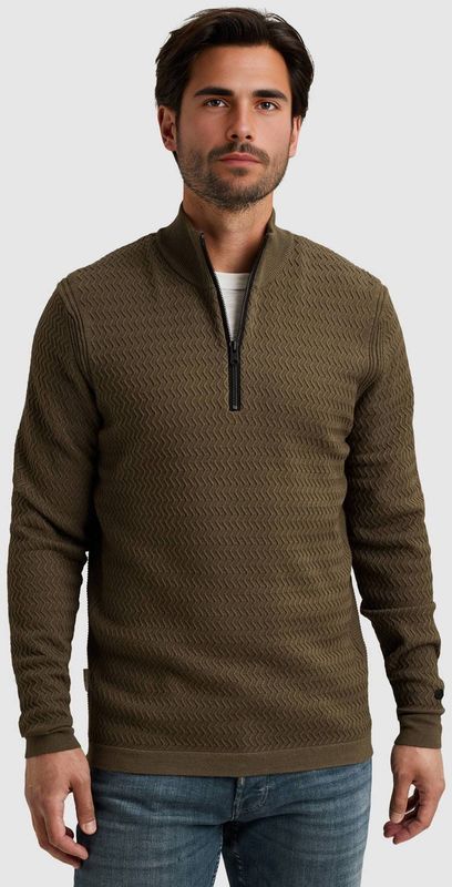 Cast Iron - Trui - Kaki - Ingebreid Patroon - Slim Fit - Lange Mouwen