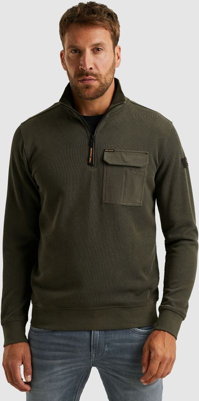 PME Legend - Trui met Halve Rits - Katoenen Ribjersey - Modern Design