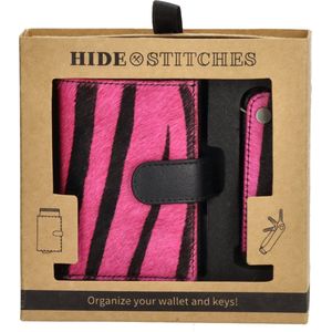 Hide & Stitches Wallowa Safety Wallet - Roze zebra - 100% Leer