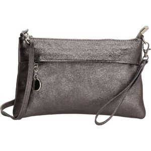 Charm London Leren Clutch/Schoudertasje Anna Metallic Donkerzilver