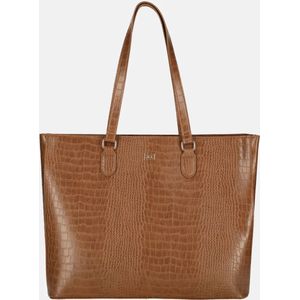 Duifhuizen croco shopper met laptopvak cognac