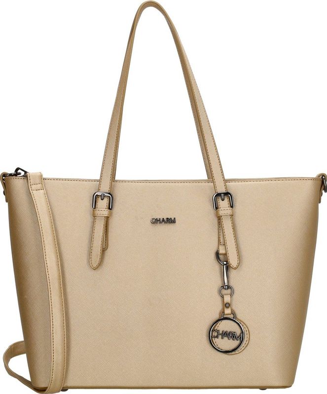 Charm London Birmingham Hand & Schoudertas Shopper 15,6 inch Laptopvak Ideale School Werk Business Tas - Tote Bag - Licht goud