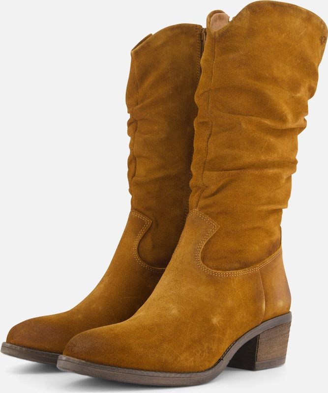 Aqa Hoge plooi laarzen cognac Suede - Dames