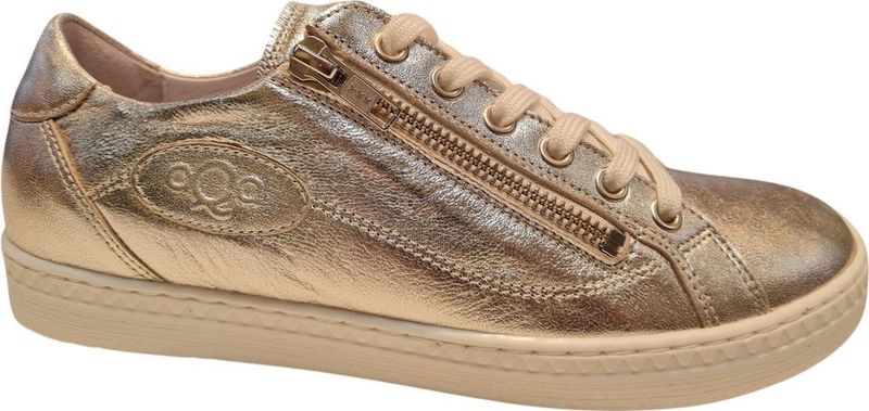 Aqa - Lage Dames Sneakers - Champagne - Leer - Rits- en Vetersluiting