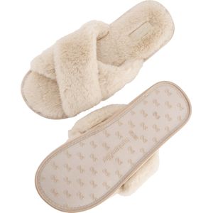 Hunkemöller - Fake Fur Slider - Pantoffels - Oatmeal Marl - 1 Paar