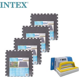 Intex - Zwembadtegels Grijs - 4 verpakkingen van 8 tegels - 8m² & WAYS scrubborstel