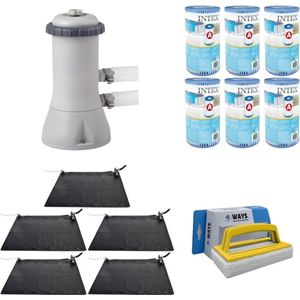 WAYS - Zwembad Onderhoud - 5x Zwembad verwarming & Filterpomp 3407 L/u & 6 Filters Type A & WAYS Scrubborstel