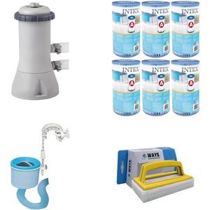 Intex Skimmer & Filterpomp 3407 L/u & 6 Filters Type A & WAYS Scrubborstel