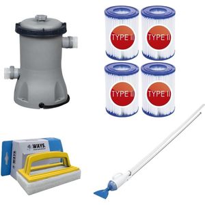 Bestway - Zwembadstofzuiger AquaCrawl & Filterpomp 2006 L/u & 4 Filters Type II & WAYS Scrubborstel