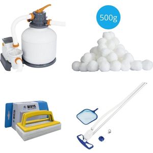 Bestway - Zwembadstofzuiger AquaClean & Zandfilterpomp 5678 L/u & Filterbollen 500 g & WAYS Scrubborstel