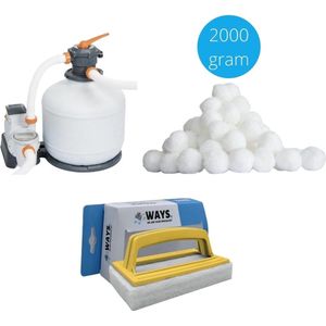 Bestway - Zandfilterpomp 11355 L/u & Filterbollen 2000 gram & WAYS Scrubborstel