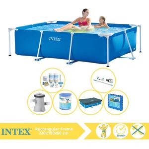 Intex Rectangular Frame Zwembad - Opzetzwembad - 220x150x60 cm - Inclusief Afdekzeil, Onderhoudspakket, Zwembadpomp, Filter, Stofzuiger en Zwembadtegels