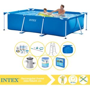 Intex Rectangular Frame Zwembad - Opzetzwembad - 260x160x65 cm - Inclusief Onderhoudspakket, Zwembadpomp, Filter, Onderhoudsset, Trap, Voetenbad en Zwembadtegels