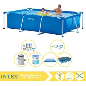 Intex Rectangular Frame Zwembad - Opzetzwembad - 260x160x65 cm - Inclusief Afdekzeil, Onderhoudspakket, Zwembadpomp, Filter, Grondzeil en Onderhoudsset