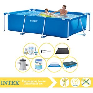 Intex Rectangular Frame Zwembad - Opzetzwembad - 260x160x65 cm - Inclusief Afdekzeil, Onderhoudspakket, Zwembadpomp, Filter, Grondzeil, Stofzuiger en Solar Mat