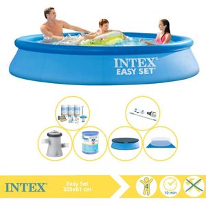 Intex Easy Set Zwembad - Opblaaszwembad - 305x61 cm - Inclusief Afdekzeil, Onderhoudspakket, Zwembadpomp, Filter, Grondzeil en Stofzuiger