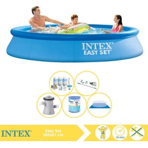 Intex Easy Set Zwembad - Opblaaszwembad - 305x61 cm - Inclusief Onderhoudspakket, Zwembadpomp, Filter, Grondzeil en Stofzuiger