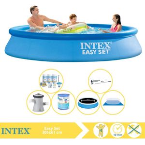 Intex Easy Set Zwembad - Opblaaszwembad - 305x61 cm - Inclusief Solarzeil Pro, Onderhoudspakket, Filter, Grondzeil en Stofzuiger