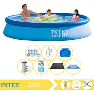 Intex Easy Set Zwembad - Opblaaszwembad - 366x76 cm - Inclusief Onderhoudspakket, Filter, Grondzeil, Solar Mat, Trap en Voetenbad