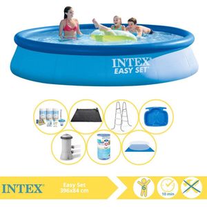 Intex Easy Set Zwembad - Opblaaszwembad - 396x84 cm - Inclusief Onderhoudspakket, Zwembadpomp, Filter, Grondzeil, Solar Mat, Trap en Voetenbad