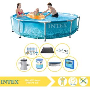 Intex Metal Frame Zwembad - Opzetzwembad - 305x76 cm - Inclusief Afdekzeil, Onderhoudspakket, Zwembadpomp, Filter, Stofzuiger, Solar Mat en Zwembadtegels