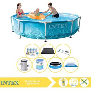 Intex Metal Frame Zwembad - Opzetzwembad - 305x76 cm - Inclusief Solarzeil Pro, Onderhoudspakket, Zwembadpomp, Filter, Grondzeil, Stofzuiger en Solar Mat