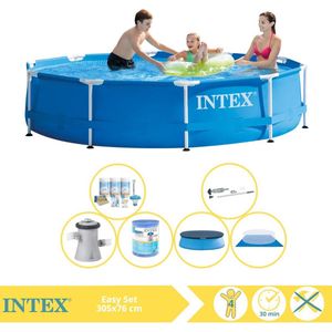 Intex Metal Frame Zwembad - Opzetzwembad - 305x76 cm - Inclusief Afdekzeil, Onderhoudspakket, Zwembadpomp, Filter, Grondzeil en Stofzuiger
