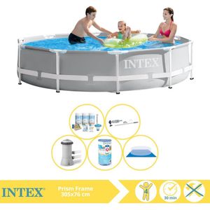 Intex Prism Frame Zwembad - Opzetzwembad - 305x76 cm - Inclusief Onderhoudspakket, Zwembadpomp, Filter, Grondzeil en Stofzuiger