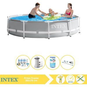 Intex Prism Frame Zwembad - Opzetzwembad - 305x76 cm - Inclusief Onderhoudspakket, Filter, Stofzuiger en Zwembadtegels