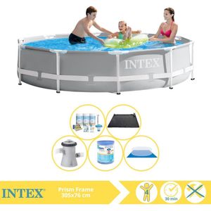 Intex Prism Frame Zwembad - Opzetzwembad - 305x76 cm - Inclusief Onderhoudspakket, Filter, Grondzeil en Solar Mat
