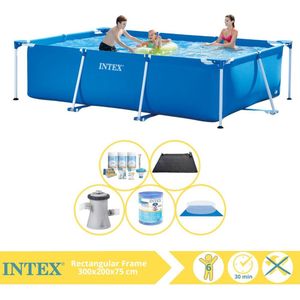 Intex Rectangular Frame Zwembad - Opzetzwembad - 300x200x75 cm - Inclusief Onderhoudspakket, Zwembadpomp, Filter, Grondzeil en Solar Mat