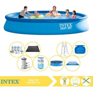 Intex Easy Set Zwembad - Opblaaszwembad - 457x84 cm - Inclusief Afdekzeil, Onderhoudspakket, Filter, Grondzeil, Solar Mat, Trap en Voetenbad