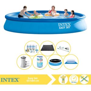 Intex Easy Set Zwembad - Opblaaszwembad - 457x84 cm - Inclusief Solarzeil Pro, Onderhoudspakket, Filter, Grondzeil, Stofzuiger en Solar Mat