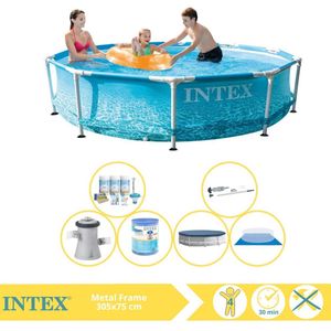 Intex Beachside Metal Frame Zwembad - Opzetzwembad - 305x76 cm - Inclusief Afdekzeil, Onderhoudspakket, Filter, Grondzeil en Stofzuiger