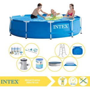 Intex Metal Frame Zwembad - Opzetzwembad - 305x76 cm - Inclusief Afdekzeil, Onderhoudspakket, Filter, Grondzeil, Onderhoudsset, Trap en Voetenbad