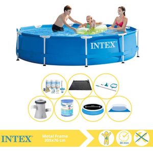 Intex Metal Frame Zwembad - Opzetzwembad - 305x76 cm - Inclusief Solarzeil Pro, Onderhoudspakket, Filter, Grondzeil, Onderhoudsset en Solar Mat