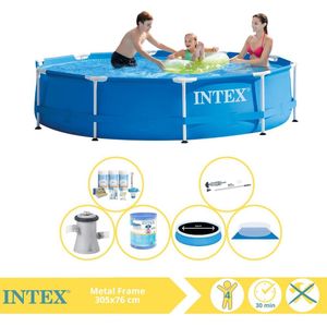 Intex Metal Frame Zwembad - Opzetzwembad - 305x76 cm - Inclusief Solarzeil Pro, Onderhoudspakket, Filter, Grondzeil en Stofzuiger