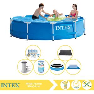 Intex Metal Frame Zwembad - Opzetzwembad - 366x76 cm - Inclusief Solarzeil Pro, Onderhoudspakket, Filter, Grondzeil en Solar Mat