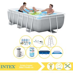Intex Prism Frame Zwembad - Opzetzwembad - 300x175x80 cm - Inclusief Afdekzeil, Onderhoudspakket, Filter, Grondzeil en Stofzuiger