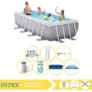Intex Prism Frame Zwembad - Opzetzwembad - 400x200x100 cm - Inclusief Afdekzeil, Onderhoudspakket, Filter, Grondzeil en Stofzuiger