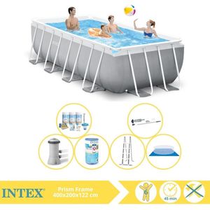 Intex Prism Frame Zwembad - Opzetzwembad - 400x200x122 cm - Inclusief Onderhoudspakket, Filter, Grondzeil en Stofzuiger