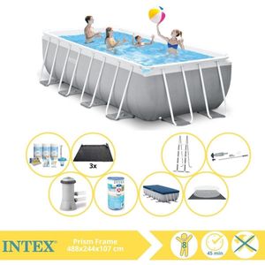 Intex Prism Frame Zwembad - Opzetzwembad - 488x244x107 cm - Inclusief Onderhoudspakket, Filter, Stofzuiger en Solar Mat