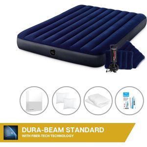 Intex Luchtbed - 2-Persoons - 152 x 203 x 25 cm - Blauw - Inclusief handpomp - Kussens - Hoeslaken - Kussen - Kussenbeschermer en Reparatieset
