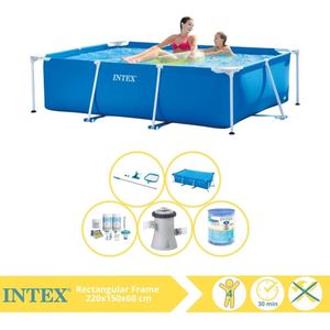 Intex Rectangular Frame Zwembad - Opzetzwembad - 220x150x60 cm - Inclusief Solarzeil, Onderhoudspakket, Zwembadpomp, Filter en Onderhoudsset
