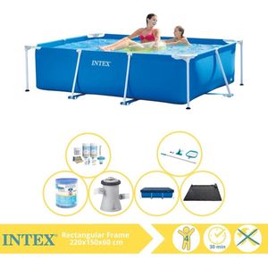 Intex Rectangular Frame Zwembad - Opzetzwembad - 220x150x60 cm - Inclusief Afdekzeil, Onderhoudspakket, Zwembadpomp, Filter, Onderhoudsset en Solar Mat